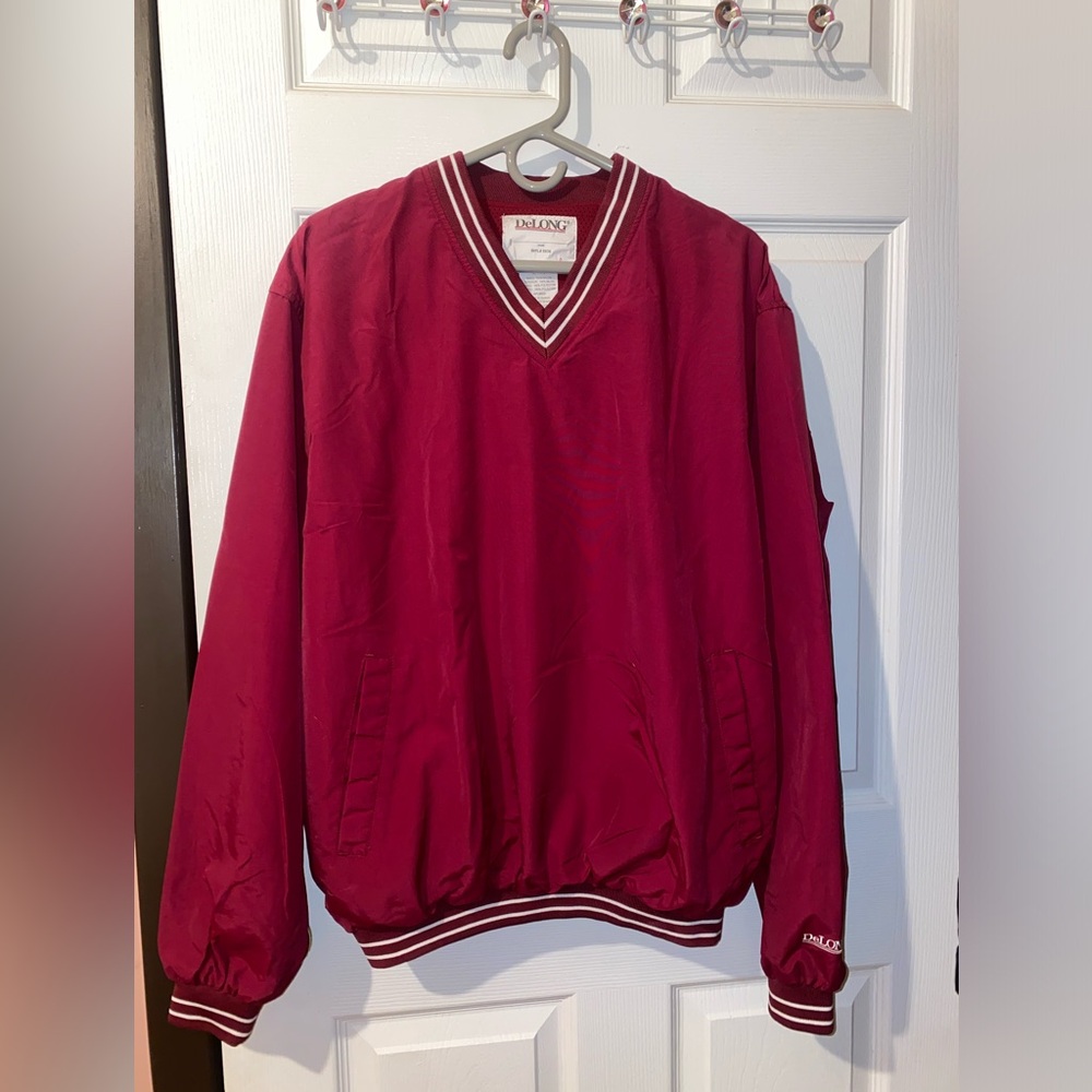 DELONG Men's Red Pullover V-Neck Windbreaker Jacket. Size Small (#bundle&save)